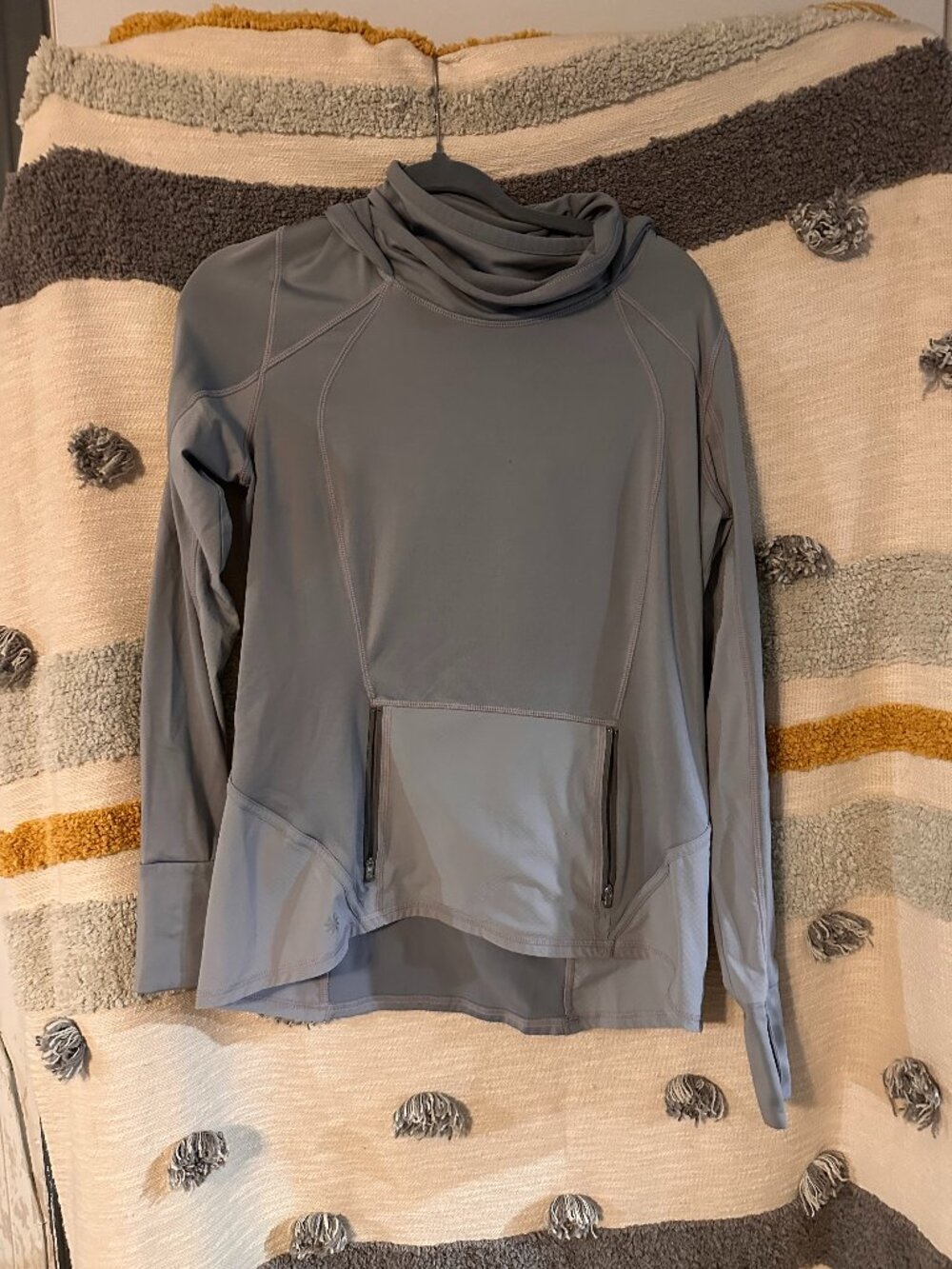 Athleta Stronger Cowl Neck Pullover Hoodie - Slate Gray Small